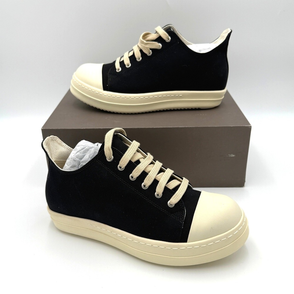 Rick Owens DRKSHDW Low Sneakers Black Canvas Milk Sole DU02B2897 LPOLVS1 Size 44